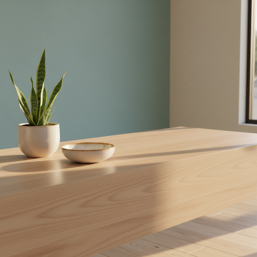 Friendly optometry reception counter with a plant in warm afternoon light